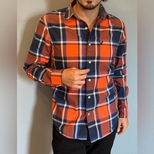 American Eagle Outfitters Orange and Blue Casual Button Down Shirt